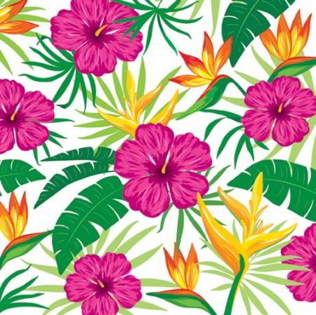 Illustration of colourful tropical flowers for art licensing