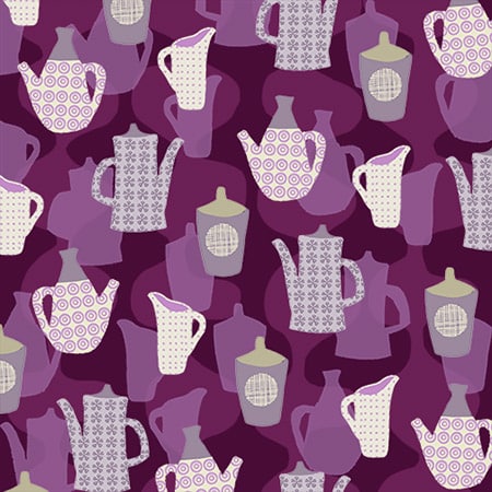 Surface pattern illustration of jugs on a purple background for art licensing