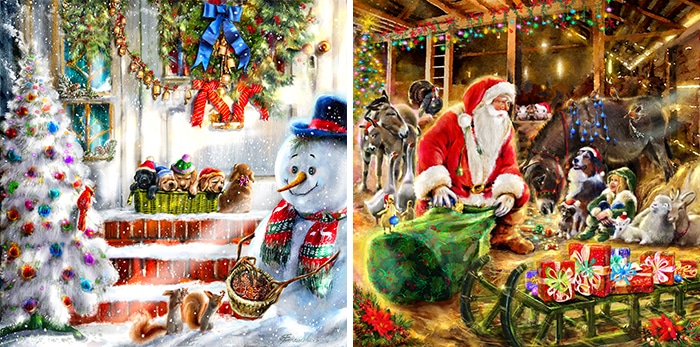 Traditional santa father christmas and snowman illustration