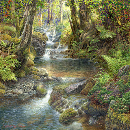 Painting of a woodland steam