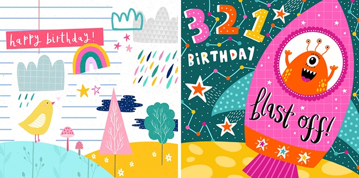 New artist: louise kade illustrator art licensing agency happy birthday card and rocket birthday card