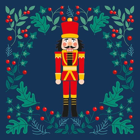 Christmas holiday greeting card modern illustration of the nutcracker soldier for art licensing