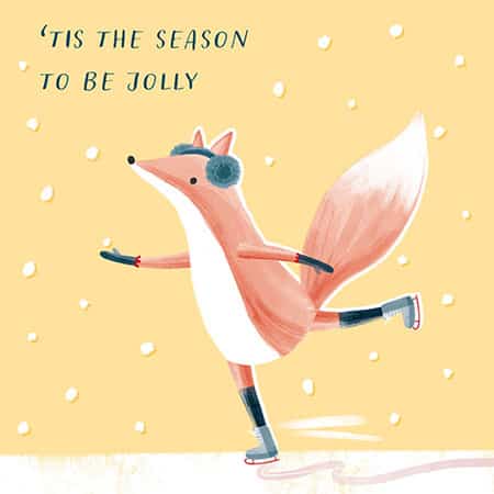 A cute illustration of a fox skating christmas card design