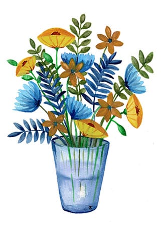 Painted flowers in a vase for art licensing