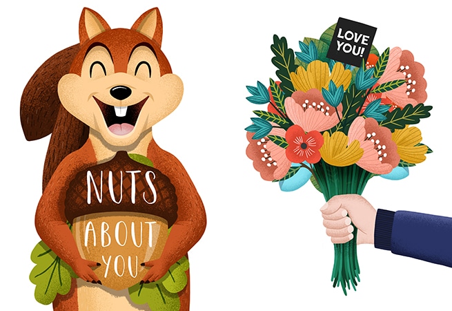 Ian owen illustrator nuts about you squirrel and love you bunch of flowers illustrations for art licensing