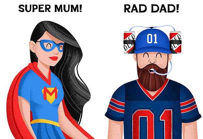 Ian owen illustrator super mum and rad dad illustrations for art licensing