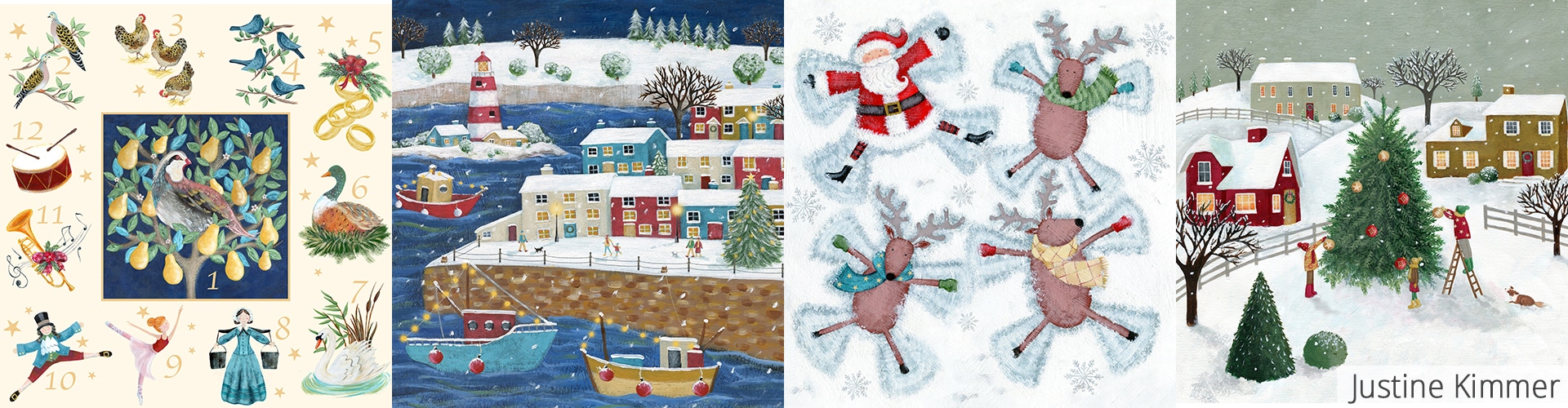 A selection of Christmas designs by artist Justine Kimmer for art licensing