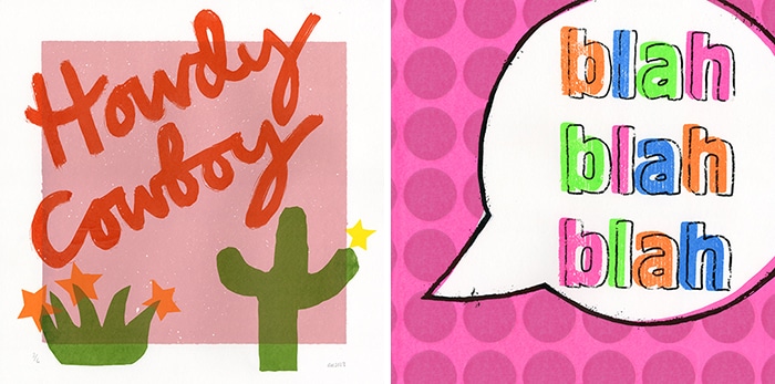Becky hobden screen prints howdy cowboy and blah for art licensing agency
