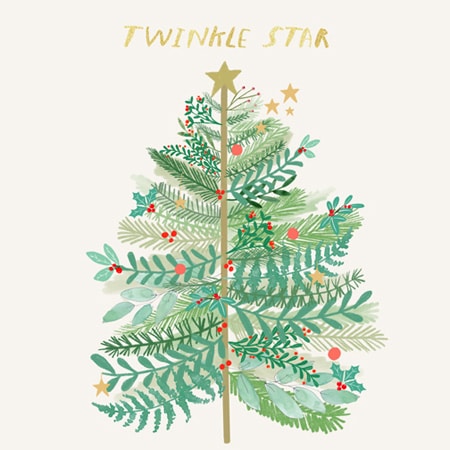 Christmas holiday greeting card illustration of a stylised christmas tree for art licensing