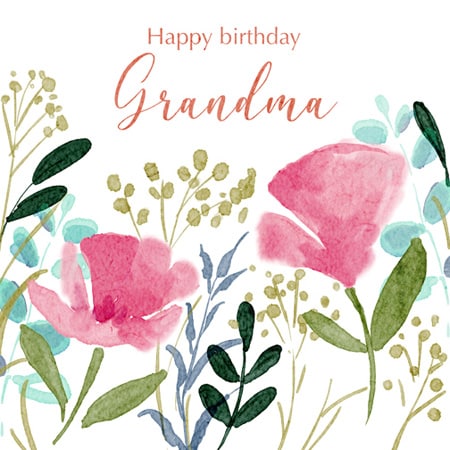Birthday greeting card illustration of delicate pink flowers for art licensing