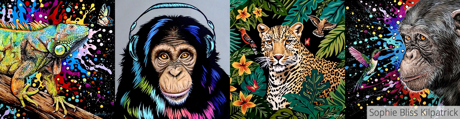 Sophie Bliss Kilpatrick wildlife artist art licensing various animal paintings home page banner for art licensing
