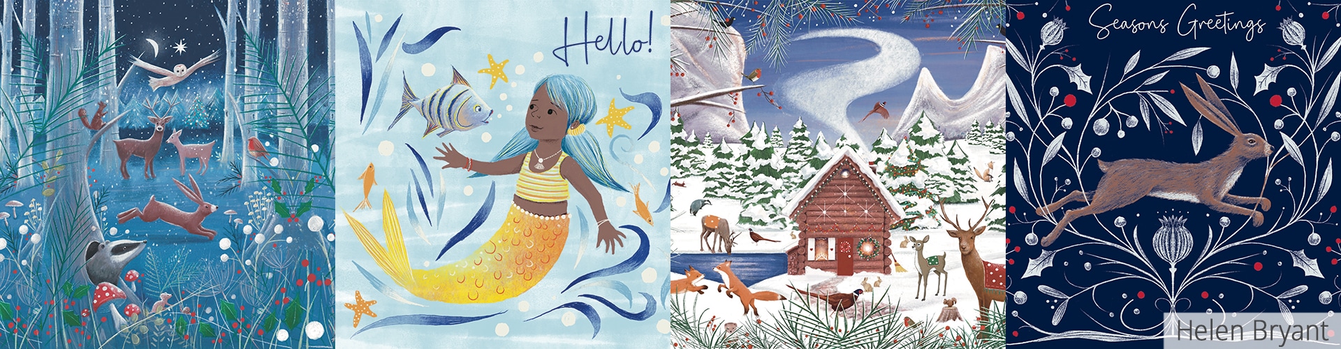 Helen Bryant artist various Christmas and everyday greeting card illustrations for art licensing